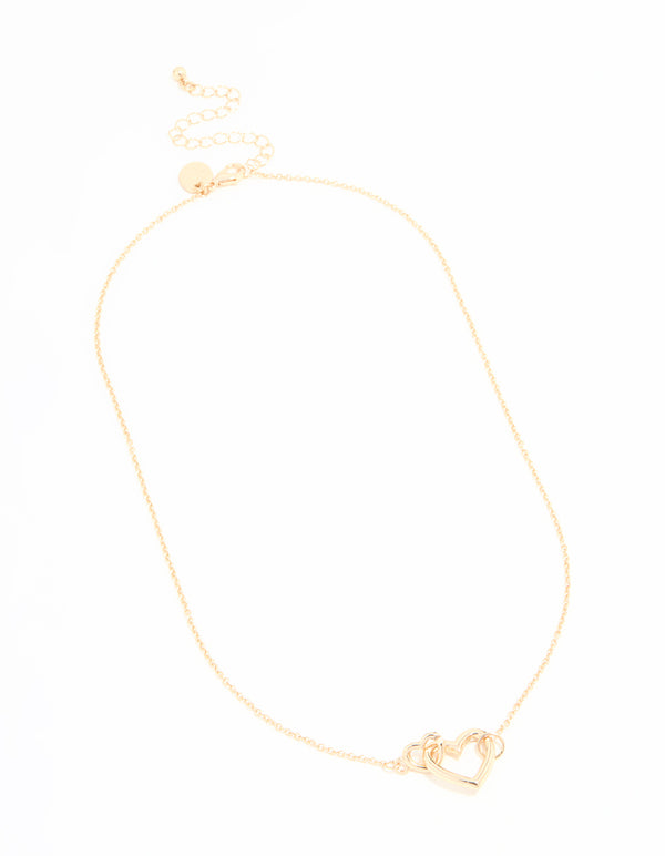 Gold Heart Link Pendant Necklace