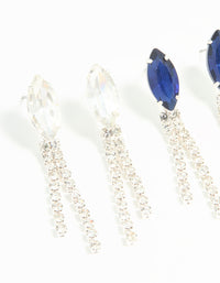 Silver Diamante Marquise Double Cupchain Drop Earrings 3-Pack - link has visual effect only