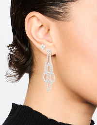 Silver Ornate Diamante Drop & Stud Earrings 2-Pack - link has visual effect only