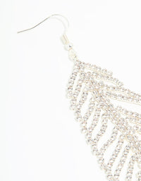 Silver Diamante Large Leaf Outline Hook Drop Earrings - link has visual effect only