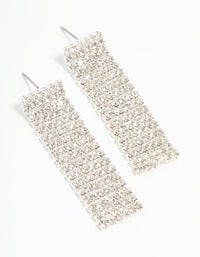 Silver Diamante Thick Straight Cupchain Drop Earrings - link has visual effect only