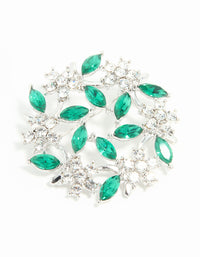 Silver Green Diamante Floral Circle Brooch - link has visual effect only