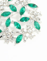 Silver Green Diamante Floral Circle Brooch - link has visual effect only