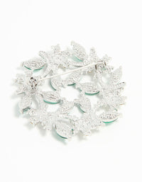 Silver Green Diamante Floral Circle Brooch - link has visual effect only