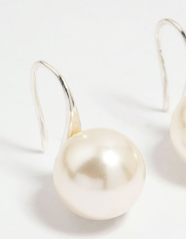 Silver Plated Pearl Hook Drop Earrings