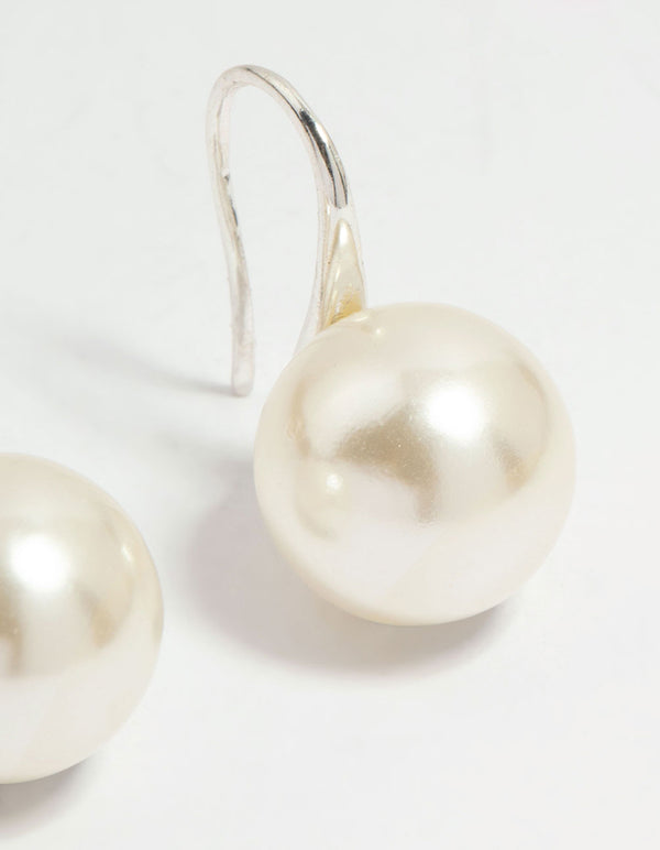 Silver Plated Pearl Hook Drop Earrings