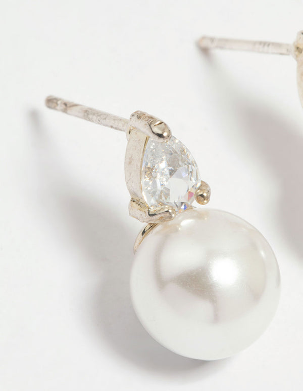 Silver Plated Mini Cubic Zirconia Pearl Drop Earrings