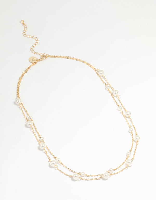 Gold Plated Pearl  Layered Necklace