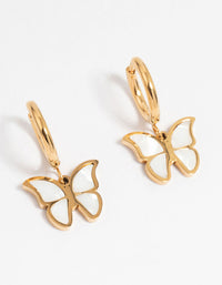 Waterproof Gold Plated Stainless Steel Butterfly Hoop Earrings - link has visual effect only