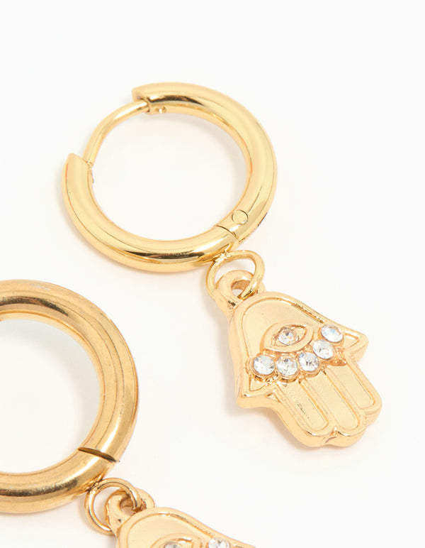 Waterproof Gold Plated Stainless Steel Hamsa Hand Hoop Earrings