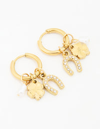 Waterproof Gold Plated Stainless Steel Diamante Horseshoe Hoop Earrings - link has visual effect only