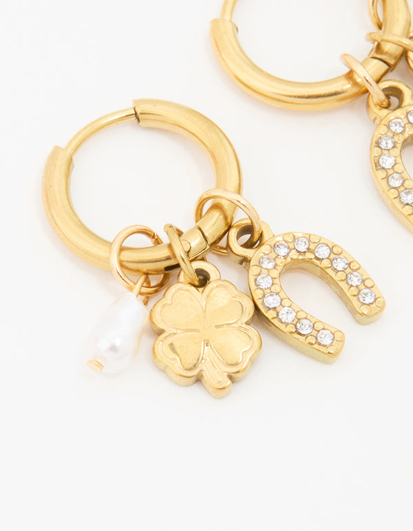 Waterproof Gold Plated Stainless Steel Diamante Horseshoe Hoop Earrings