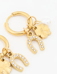 Waterproof Gold Plated Stainless Steel Diamante Horseshoe Hoop Earrings - link has visual effect only