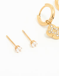 Waterproof Gold Plated Stainless Steel Cubic Zirconia Flower Hoop Earrings 3-Pack - link has visual effect only