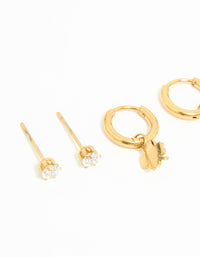 Waterproof Gold Plated Stainless Steel Clover Clean Earrings 3-Pack - link has visual effect only