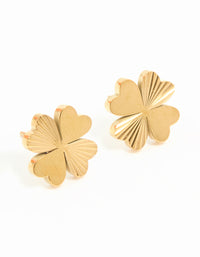 Waterproof Gold Plated Stainless Steel Ribbed Clover Stud Earrings - link has visual effect only