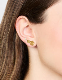 Waterproof Gold Plated Stainless Steel Diamante Clover & Heart Earring Stack Pack - link has visual effect only