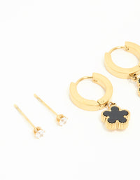 Waterproof Gold Plated Stainless Steel Flower & Star Earrings 3-Pack - link has visual effect only