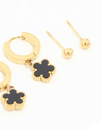 Waterproof Gold Plated Stainless Steel Flower & Star Earrings 3-Pack - link has visual effect only