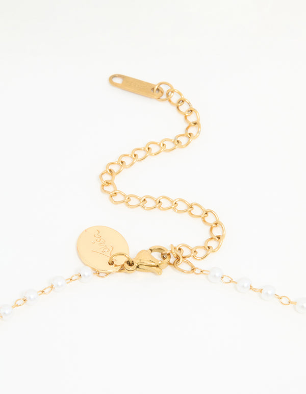 Waterproof Gold Plated Stainless Steel Clover Star & Moon Charm Necklace