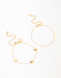 Waterproof Gold Plated Stainless Steel Clover & Pearl Bracelets 2-Pack - link has visual effect only