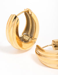 Waterproof Gold Plated Stainless Steel Hinged Hoop Indented Earrings - link has visual effect only