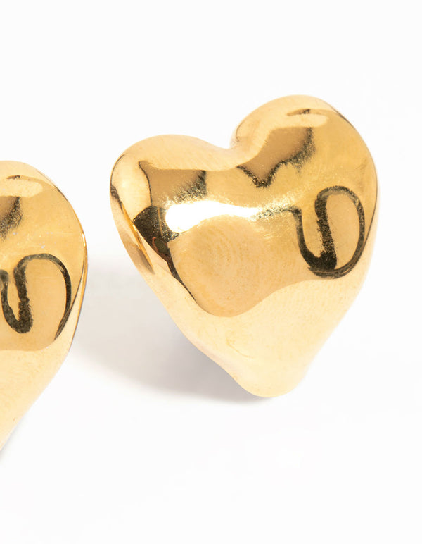 Waterproof Gold Plated Stainless Steel Molten Heart Stud Earrings