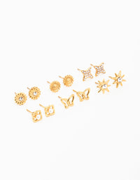 Waterproof Gold Plated Stainless Steel Cubic Zirconia Butterfly Stud Earrings 6-Pack - link has visual effect only