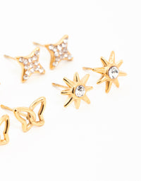 Waterproof Gold Plated Stainless Steel Cubic Zirconia Butterfly Stud Earrings 6-Pack - link has visual effect only