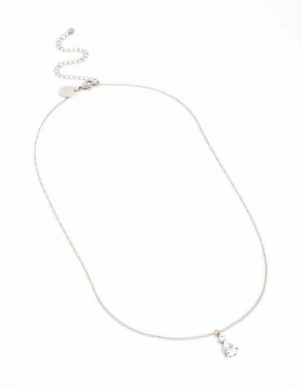 Waterproof Stainless Steel Cubic Zirconia Pear Pendant Necklace