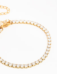 Waterproof Gold Plated Stainless Steel Cubic Zirconia Tennis Bracelet - link has visual effect only