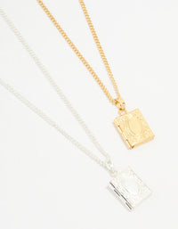 Gold & Silver Plated Locket Pendant Necklaces 2-Pack - link has visual effect only