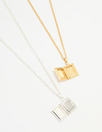 Gold & Silver Plated Locket Pendant Necklaces 2-Pack - link has visual effect only