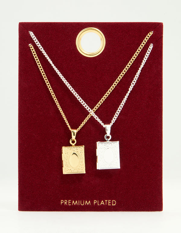 Gold & Silver Plated Locket Pendant Necklaces 2-Pack