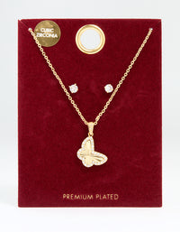 Gold Plated Cubic Zirconia Butterfly Necklace & Stud Earrings Set - link has visual effect only