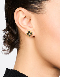 Waterproof Gold Plated Stainless Steel Black Flower Stud Earrings - link has visual effect only