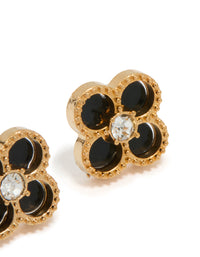 Waterproof Gold Plated Stainless Steel Black Flower Stud Earrings - link has visual effect only