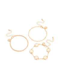 Gold Flower & Chain Bracelets 3-Pack - link has visual effect only