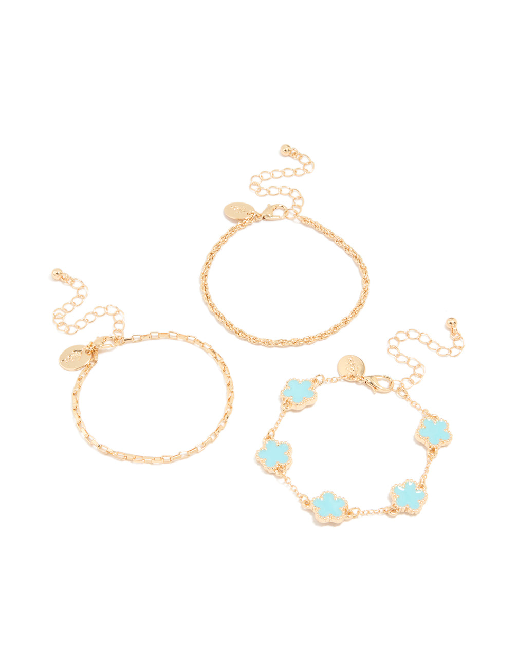 Gold Blue Flower & Chain Bracelets 3-Pack