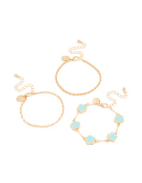 Gold Blue Flower & Chain Bracelets 3-Pack - link has visual effect only