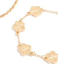 Gold Ribbed Flower & Chain Bracelets 3-Pack - link has visual effect only