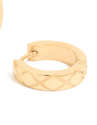 Waterproof Gold Plated Stainless Steel Textured Cut Huggie Earrings - link has visual effect only