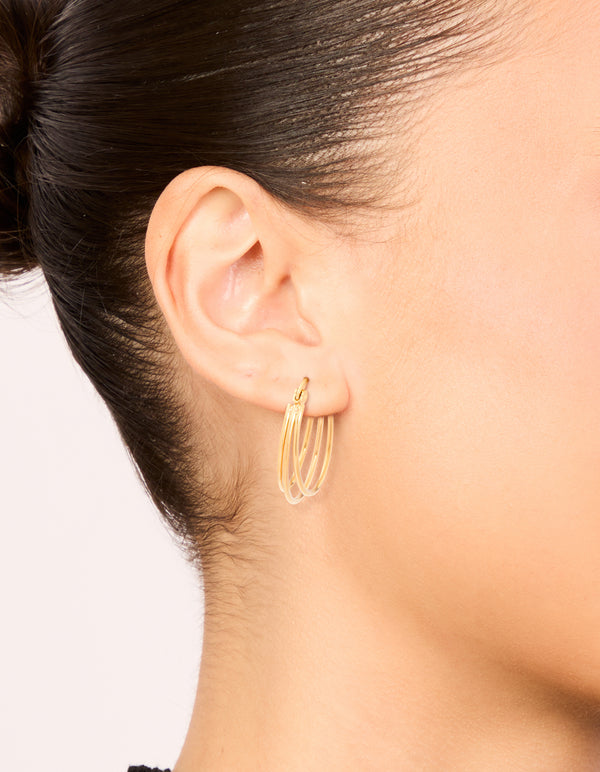 Waterproof Gold Plated Stainless Steel Double Hoop Earrings