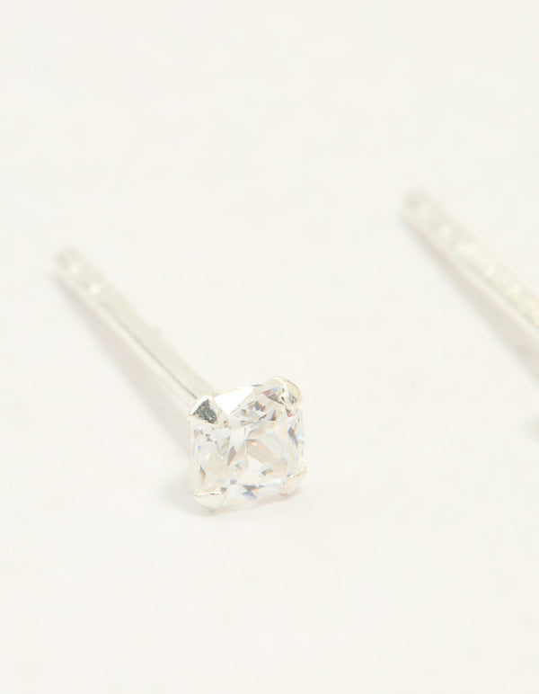 Sterling Silver Cubic Zirconia Small Princess Cut Stud Earrings
