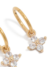 Gold Plated Surgical Steel Cubic Zirconia Flower Sleeper Earrings - link has visual effect only