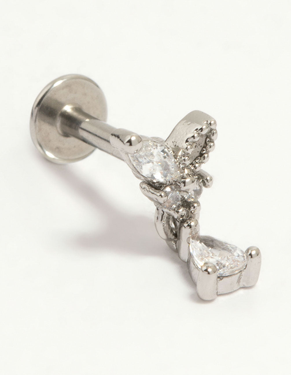 Surgical Steel Cubic Zirconia Marquise Drop Flat Back Stud