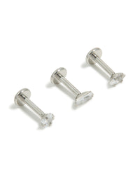 Surgical Steel Cubic Zirconia Mixed Shape Flat Back Studs 3-Pack - link has visual effect only