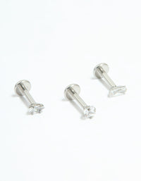 Surgical Steel Cubic Zirconia Mixed Shape Flat Back Studs 3-Pack - link has visual effect only