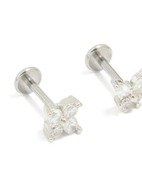 Surgical Steel Cubic Zirconia Floral Flat Back Studs 3-Pack - link has visual effect only