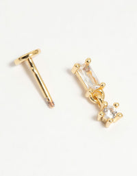 Gold Plated Surgical Steel Cubic Zirconia Baguette Drop Flat Back Stud - link has visual effect only